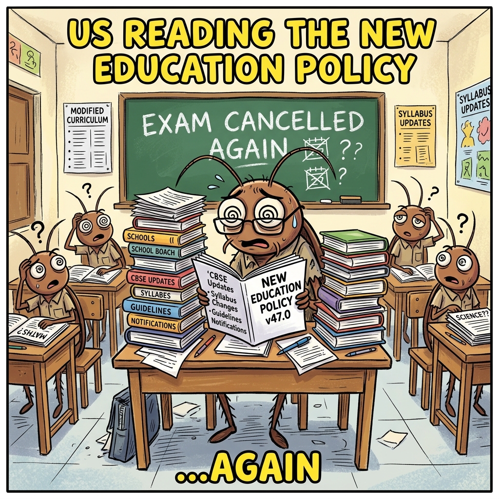 Us reading the new education policy... again 🪳 Exam cancelled? Syllabus changed? Nobody knows!