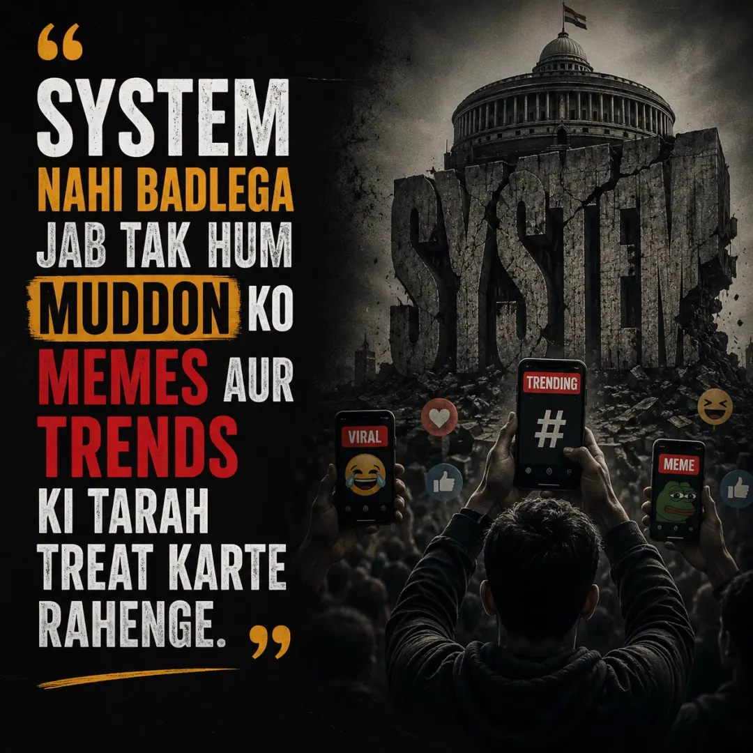 "System nahi badlega jab tak hum muddon ko memes aur trends ki tarah treat karte rahenge."